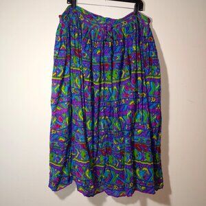 D II K by KVM multicolored abstract paisley with lurex stripes maxi skirt  OS
